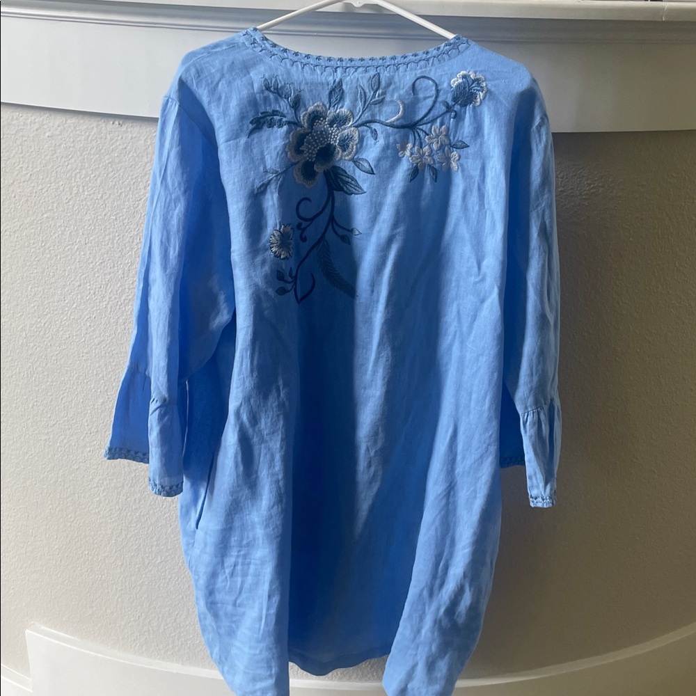 Johnny Was Embroidered Light Blue Floral Tunic - Picture 7 of 12